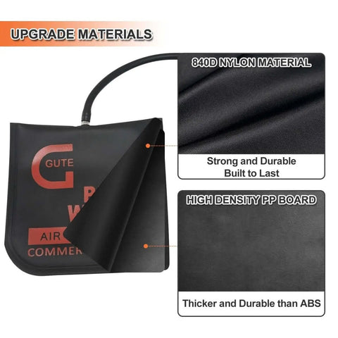 Pro Grade Air Wedge Bag Pump Kit with six-pack, durable 840D nylon and TPU, shown in close-up of material and structure.