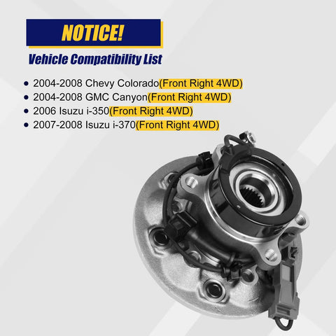 Front Right Wheel Bearing And Hub Assembly 515111 Drop In Ready Direct Fit For 2004 2008 Chevy Colorado 6 Lug Bolts And Abs