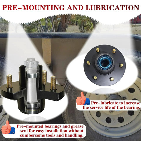 Heavy Duty Trailer Hub Kit 6 On 5.5 Inch For 5200 To 6000 Lbs Trailers, Fits 1-1/4 To 1-3/4 Inch Round Axles, 6 Lug Bolt Pattern