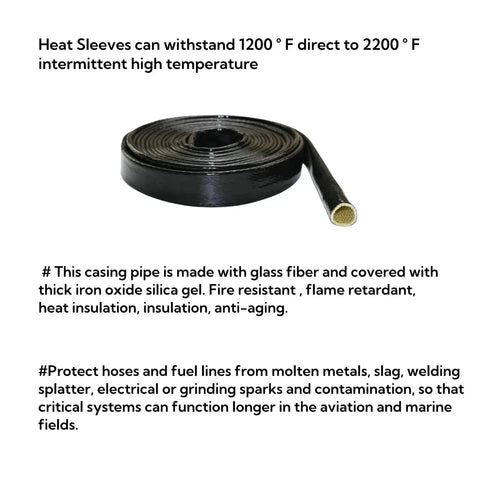 Heavy Duty Pro Grade Fire Sleeve Heat Shield Thermo Armor For Automotive Hose Lines And Electrical Wiring Silicone Coated Fiberglass Black