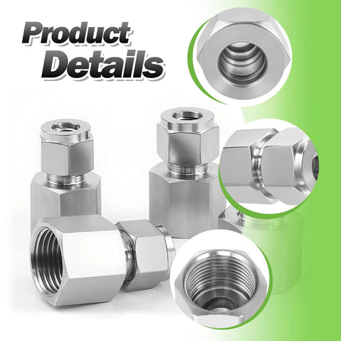 Goldpea stainless steel 304 compression coupler tube fittings, 1/4 in OD x 1/4 in NPT female, double ferrule, pack of 2