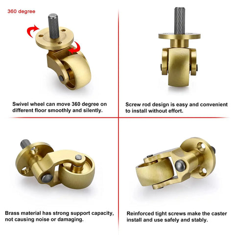 4 Pack Universal Brass Caster Stems Wheels 22mm Heavy Duty Swivel Casters 360 Degree Rotation For Metal Furniture Movable Casters