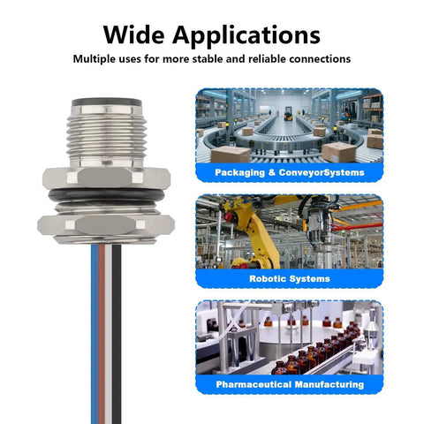 M12 4 Pin A Code Male Connector Cable 0.2M IP67 Waterproof for packaging, robotic, and pharmaceutical systems