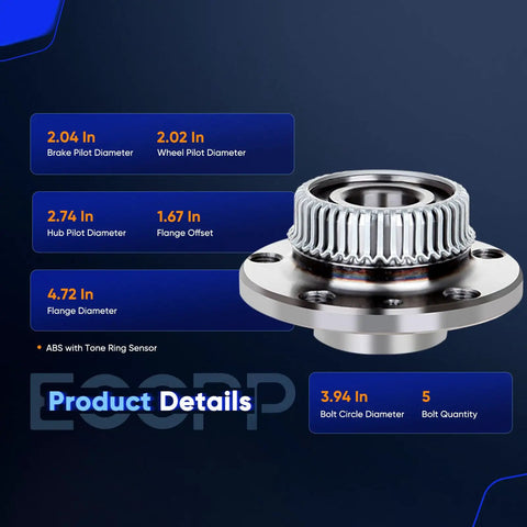 Rear Wheel Hub Bearing Assembly With ABS Direct Fit Replacement For Audi TT Beetle Golf Jetta 5 Lug 2x4 Pattern OE 512012