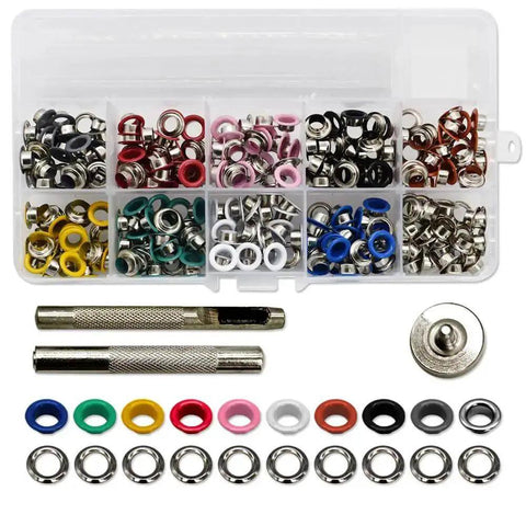 300 Set Metal Grommet Kit With Eyelets And Washers, Includes Base, Punch And Install Tool, 10 Color Grommets For DIY Clothes