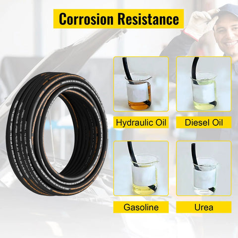 Amazon hydraulic hose 3/8 in x 100 ft, 4800 PSI, 2-wire braid, black rubber oil hose, -20°C to 140°C