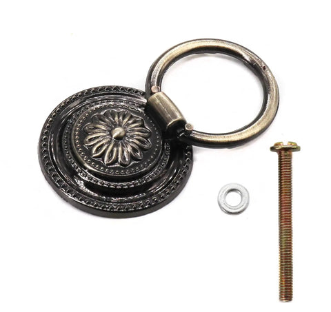 8 Pack Vintage Ring Pulls In Bronze Tone 37mm Diameter European Style Cabinet Dresser Drawer Hardware With 4mm Screws close-up