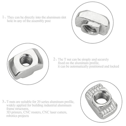 Hammer Head T Slot Nut Kit For Aluminum Profiles, 180 Piece 2020 Series M3 M4 M5 Drop In Fasteners, multiple views displayed