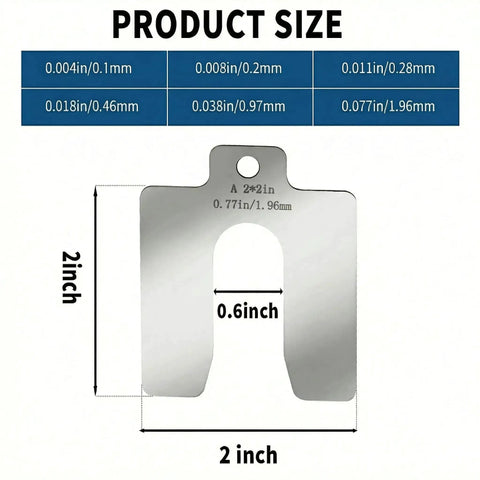 Image showing a stainless steel shim from the Stainless Steel Shim Kit Set For DIY Pros, 60 Slotted 2x2 Shims, for machine leveling.