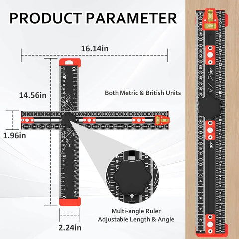 4 In 1 Drilling Positioning Jig With 14 Inch Adjustable T Square Ruler Multifunction Cabinet Hardware Jig With Measurement Details