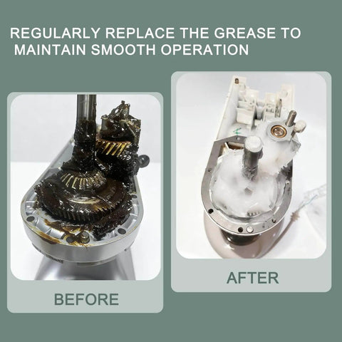 Before and after using Food Grade Grease For Kitchen Appliances 5 Oz Bottle NSF H1 Accredited Sanitary Lubricant.