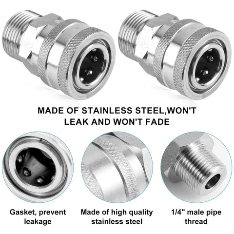 8 Piece Pressure Washer Fast Connect Adapter Set One Quarter Inch Male And Female Thread Couplers Stainless Steel Power Washer Accessories