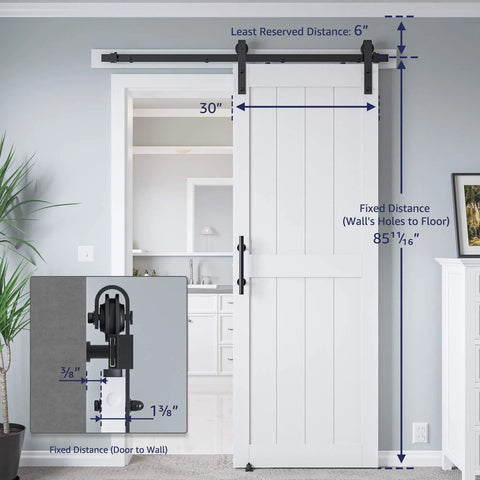 30 Inch By 84 Inch MDF Sliding Barn Door With Hardware Kit And Handle Pre Drilled Holes No Brainer Setup Waterproof PVC Surface