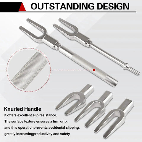 Heavy Duty Ball Joint Separator With Three Fork Sizes For Pitman Arm And Tie Rod Removal, chrome steel fork kit with knurled handle