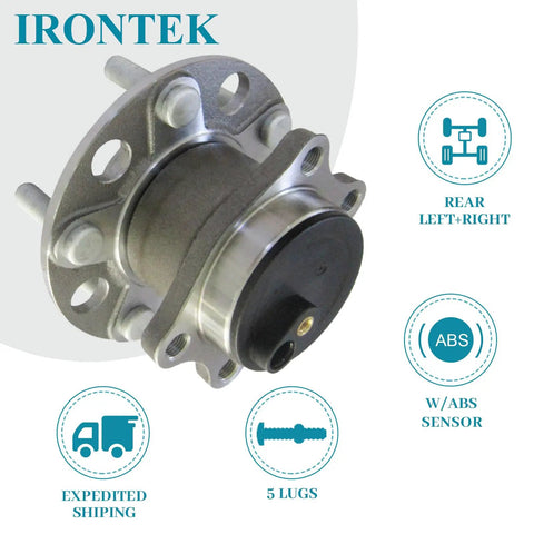 Rear Wheel Bearing And Hub Assembly Fits 2008-2017 Mitsubishi Lancer, 2011-2012 Outlander, And 2011-2012 Outlander Sport, 5 Lug, FWD With ABS, 1 Piece Replacement For A Simple, No-Fuss Install, displaying rear hub and ABS sensor, 5-lug design, close-up view.