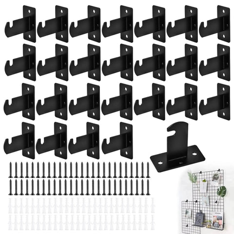 26 Piece Gridwall Mount Brackets Black With Screws And Wall Anchors, Chrome Plated Iron Gridwall Accessories Kit for Retail Displays