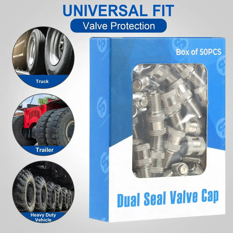 Double Seal Brass Tire Valve Cap With Dual High Temp Seals For High Pressure Car Truck RV Bus Tires Nickel Plated Durability Prevents Pressure Loss Even If Valve Core Is Damaged Pack Of 50 Shengtuo For All Weather Heavy Duty Use