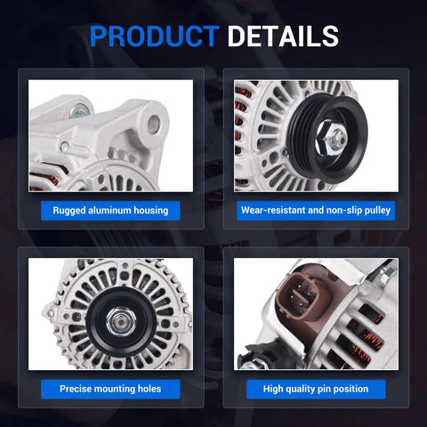 Detailed view of 80 Amp 12V Alternator For 2006 To 2014 Toyota Yaris With 4 Groove Pulley Plug And Play Clockwise Rotation Replacement Part.