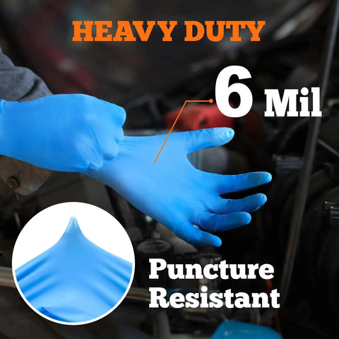 Person wearing Six Mil Nitrile Exam Gloves Large Box Of 100 Latex Free Powder Free Heavy Duty in a mechanical setting