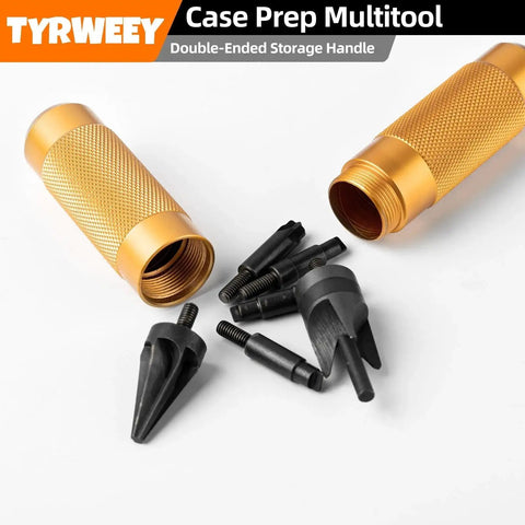 Case Prep Multitool For Reloading TYRWEEY Case Chamfer Deburring Tools With Double Ended Storage Handle Outside Deburring Tool Inside Deburring Tool Large And Small Primer Pocket Cleaners For Removing Crimps Orange