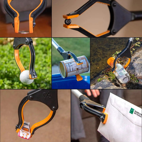 36 Inch Folding Reacher With Magnetic Tips And 360 Degree Rotating Jaw For Seniors And Disabled EZPIK Pro Heavy Duty Grabber Tool in use for picking up various items.