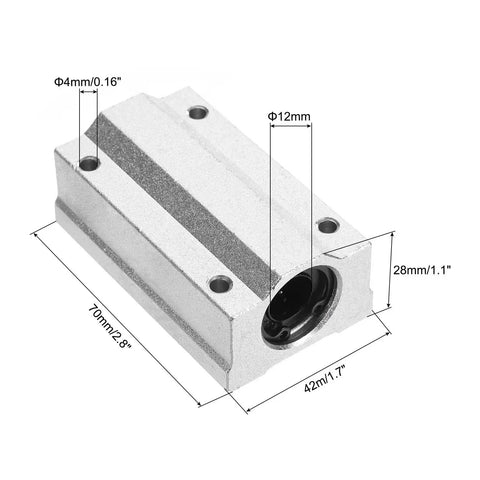 Heavy Duty 2 Pack SCS12LUU Linear Motion Ball Bearing Slide Bushings, 70mm Long Aluminum Blocks For 12mm Round Shaft Rod, Silver Tone Uxcell