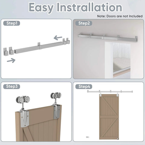 Installation steps of 8 Foot Box Rail Exterior Sliding Barn Door Hardware Kit Heavy Duty Track System For Walls Supports Doors Up To 450 Lbs.