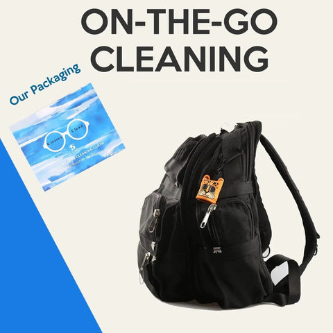 Animal Print Double Sided Microfiber Glasses Cloths Keychain Set 4 Pieces attached to black backpack