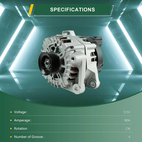 13.5V 180A Alternator Replacement For Hyundai Palisade 2020 2021 2022 2023 2024 2025 And Kia Telluride 2020 2021 2022 2023 2024 3.8L With Six Groove Pulley And Clockwise Rotation Brand New High Output Auto Part