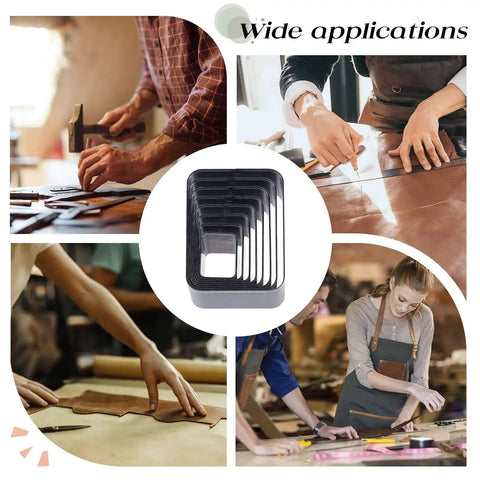 Leather Die Cutter Set For DIY Leather Craft, High Carbon Stainless Steel Punch Tools, Cutting Dies, Rectangle Pattern Mold, used in crafting projects.