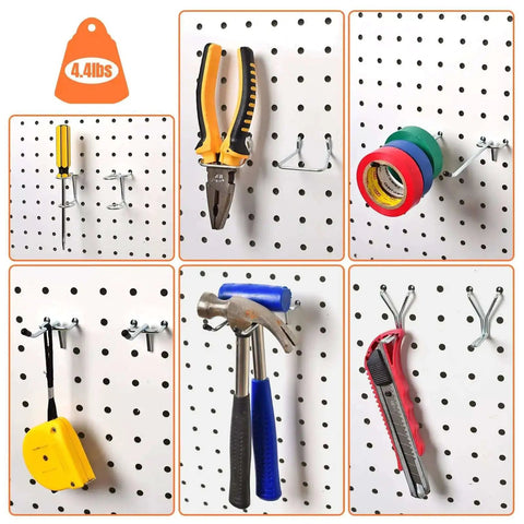 Pegboard Hooks And Accessories Kit For 1/8 Inch And 1/4 Inch Pegboards, 38 Piece Set with tools organized on a wall