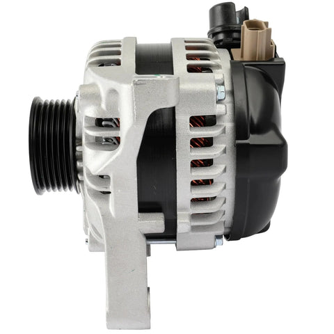 Side view of Drop-In Replacement 12V 155Amp CW Alternator Fits Ford Crown Victoria 2009, E-150 2009-2014, durable silver housing