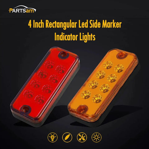 Red and amber 4 inch rectangular LED side marker clearance lights with 8 LEDs