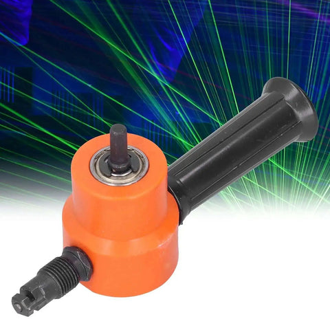 Double Head Sheet Metal Nibbler for drills with 360-degree adjustable cutter designed for metalworking, orange tool with handle