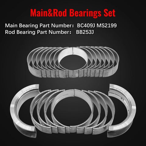 Set of main & rod bearings, part numbers BC409J MS2199, BB253J, for Silverado Tahoe Suburban Sierra Yukon Gen III IV LS 1999-2013.