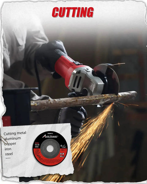 Person using Angle Grinder Four And A Half Inch 7.5 Amp Electric Grinder With Grinding And Cutting Wheels Flap Disc And Auxiliary Handle For Cutting Grinding Polishing And Rust Removal Red on metal pipe.