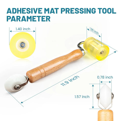 NuIth 3-in-1 auto sound-deadening roller with wooden handle, yellow PU wheel and white V-head roller