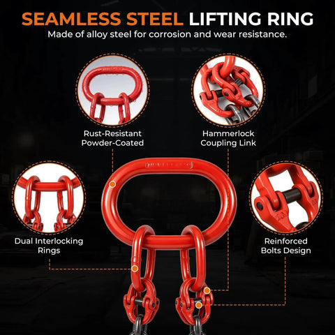 BEAMNOVA 4-leg red lifting chain sling with hooks, 5/16 in x 5 ft, 6 ton