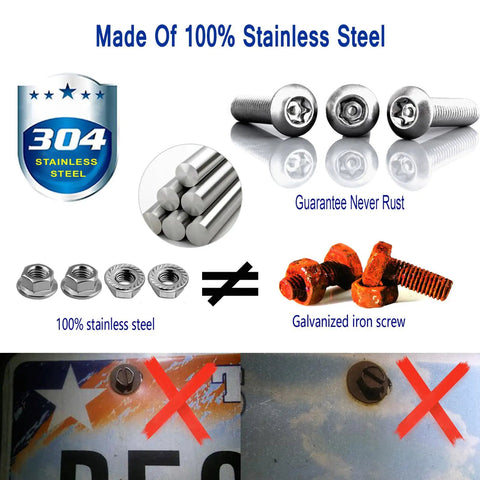 Stainless Steel License Plate Screws Kit For Car With Anti Theft Hardware M6 25mm 1 Quarter Inch Black Caps Bolts Nuts