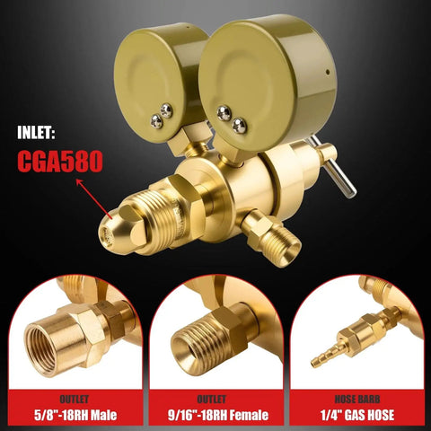 Dual Gauge Argon And CO2 Welding Gas Regulator For TIG And MIG Pro Grade Regulator With 0 To 4000 PSI Input 6.6 Ft Hose CGA580 Inlet