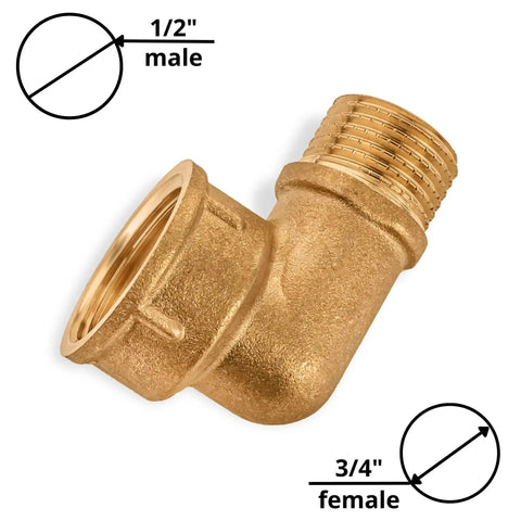 Forged Brass Pipe Fitting Elbow One Half Inch Male To Three Quarter Inch Female 90 Degree Street Elbow for plumbing and heating.
