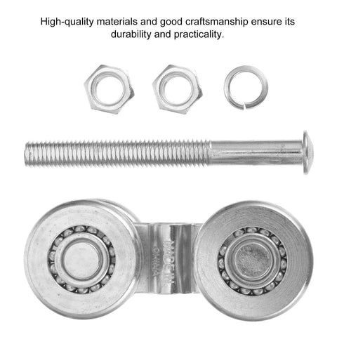Heavy Duty Steel Sliding Door Pulley Wheel Set For Wardrobe Track Durable Industrial Grade Trolley Roller With 200Kg Load Capacity Replacement Track Roller Kit For Easy Install And Smooth Sliding, shown with bolt and nuts