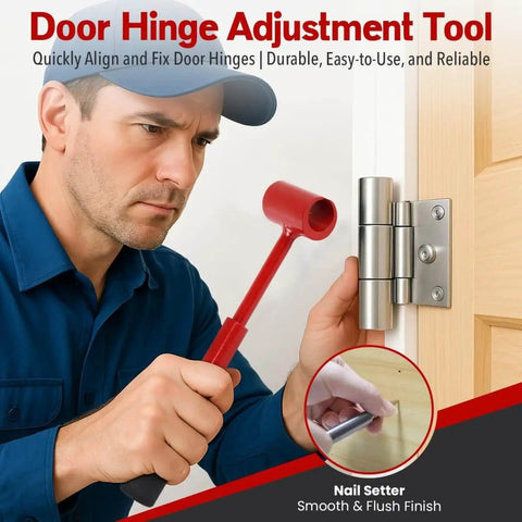 Man using 4 In 1 Door Hinge Adjustment Tool For Quick Door Fit Hinge Bender And Adjuster Wrench Gap Tool on door hinge.