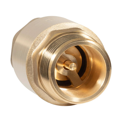 Brass one-way check valve, 1 in NPT male inlet, 1 in FNPT outlet, Amazon brand.