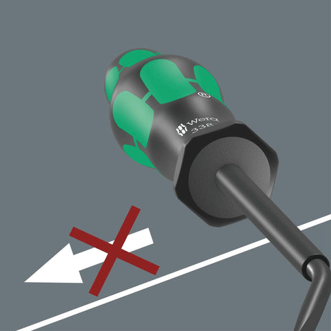 Actuation Tool For Terminal Blocks With Spring Cages, Curved Blade showing no insertion in spring terminal, durable grip handle.