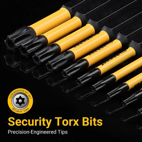 Impact Torx Bit Set 31 Pieces For Security Torx T5 Through TT40, S2 Steel, showing close-up of precision-engineered tips.