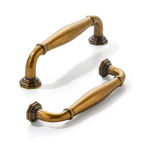 10 Pack Antique Brass Cabinet Pulls 3 Inch Center To Center Vintage Solid Hardware For Cupboards and Dressers