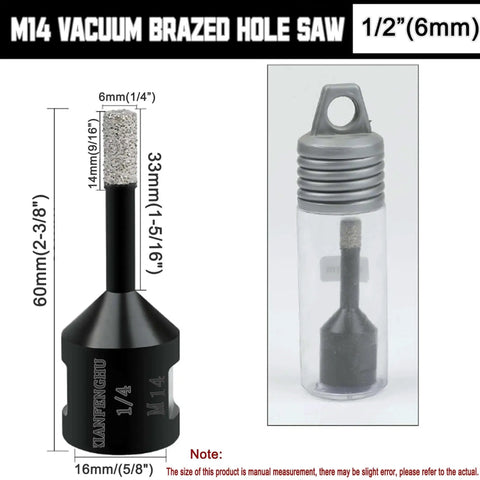 Diamond Core Drill Bit Set For Porcelain Tile Ceramic Marble Brick Stone Granite Vacuum Brazed For Angle Grinders 1/4 Inch