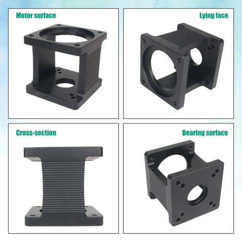 Horizontal Servo Motor Mount Bracket for 80 Servo Type Motors Aluminum Alloy 6063 heavy duty accessory with four views.