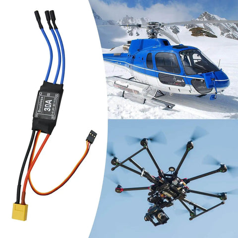 Two Pack 30A Brushless ESC Speed Controllers with XT60 connectors and 3.5mm bullet plugs for RC drones planes and helis